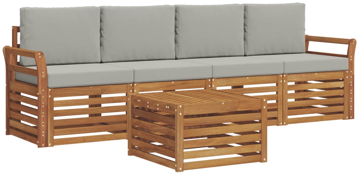 vidaXL Buiten - bank - set - 5 - st - 4-zits - Naturel - en - lichtgrijs Naturel en lichtgrijs