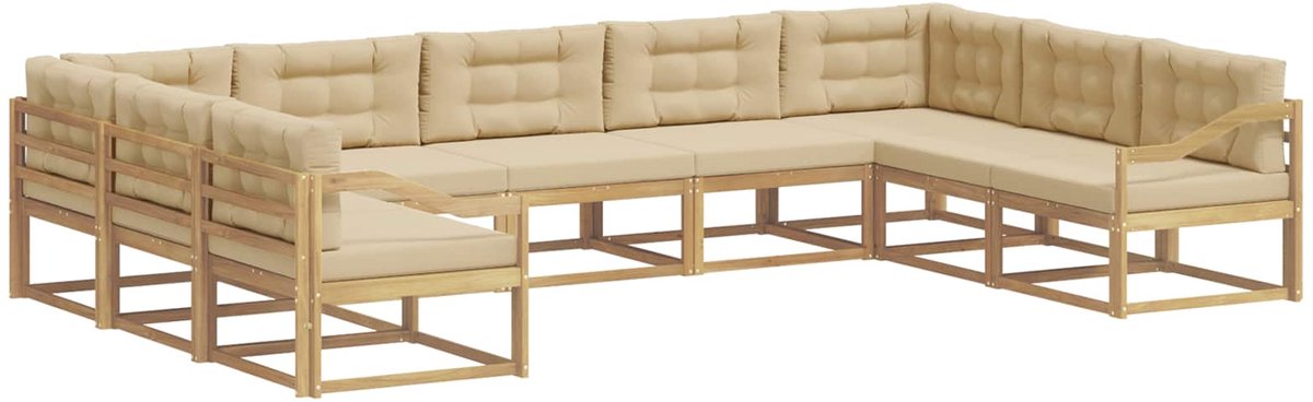 vidaXL Buiten - bank - set - 9 - st - 9-zits - Wit - en - Beige Wit en Beige