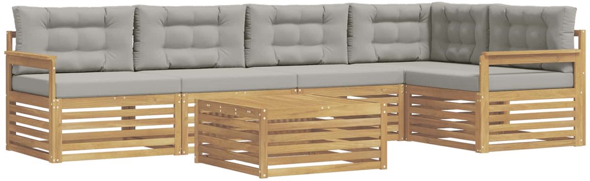 vidaXL Buiten - bank - set - 6 - st - 5-zits - Wit - en - Lichtgrijs - Polyester Wit en Lichtgrijs