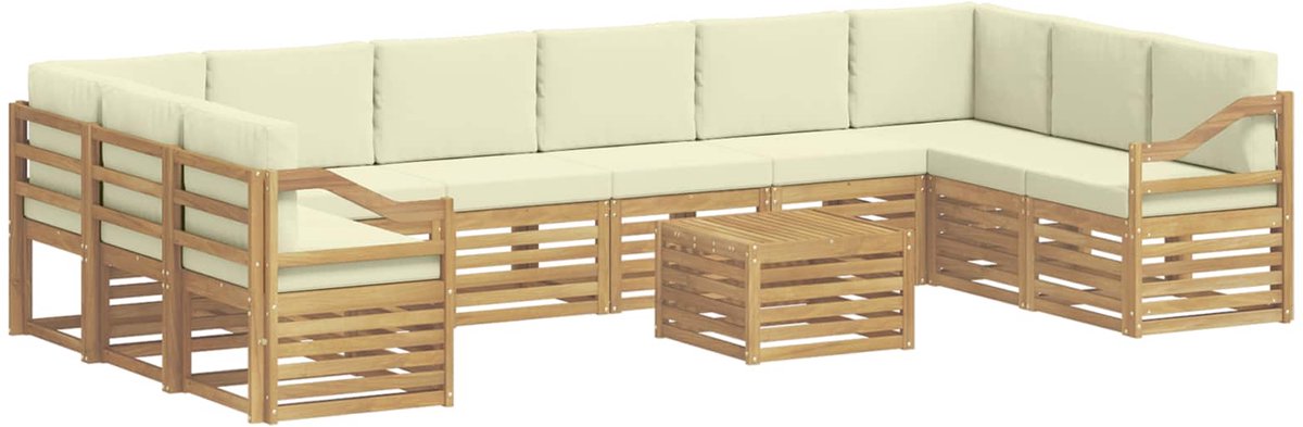 vidaXL Buiten - bank - set - 11 - st - 10-zits - Wit - en - crèmekleurig - Polyester Wit en crèmekleurig