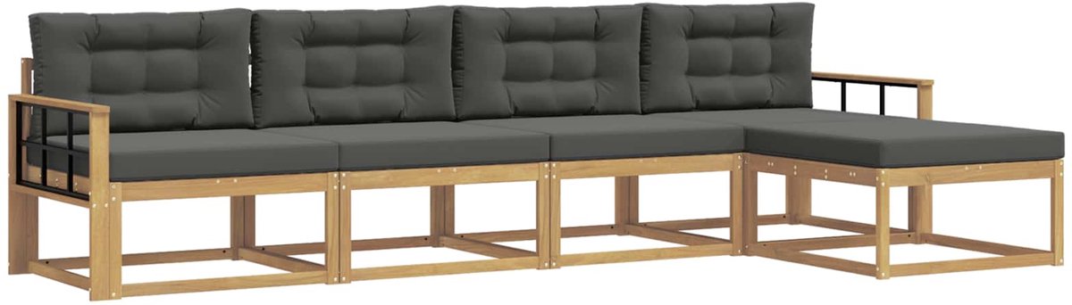 vidaXL Buiten - bank - set - 5 - st - 5-zits - Wit - en - antracietkleurig - Polyester Wit en antracietkleurig