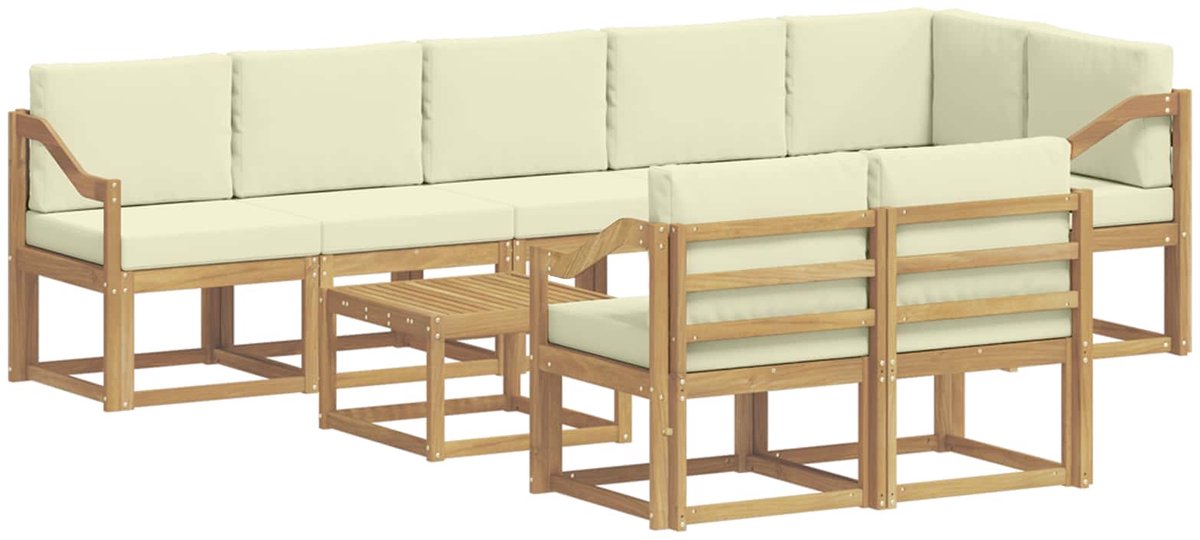 vidaXL Buiten - bank - set - 9 - st - 8-zits - Wit - en - crèmekleurig - Polyester Wit en crèmekleurig