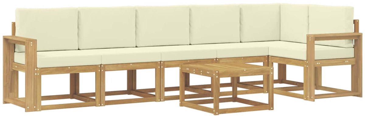 vidaXL Buiten - bank - set - 7 - st - 6-zits - Wit - en - crèmekleurig - Polyester Wit en crèmekleurig