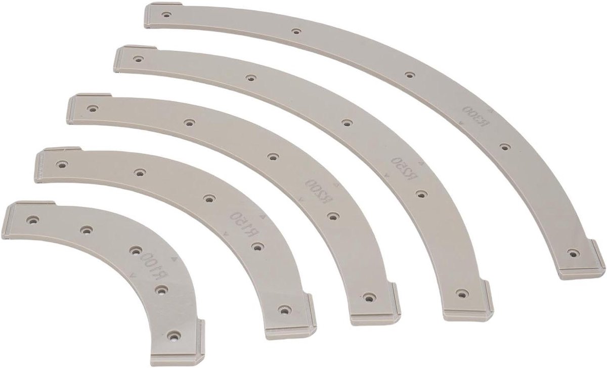 Freeshoekradiussjablonen - Hoeksjablonen Houtbewerking - Nauwkeurig Frezen - 5 Maten R100-R300 - 42 x 2 cm - Grijs