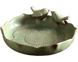 Keramische Vogelbadkom - Vogelvoederbak Buiten - Vogels Voederen - Dubbele Functie - 25.5 cm Diameter - Groen
