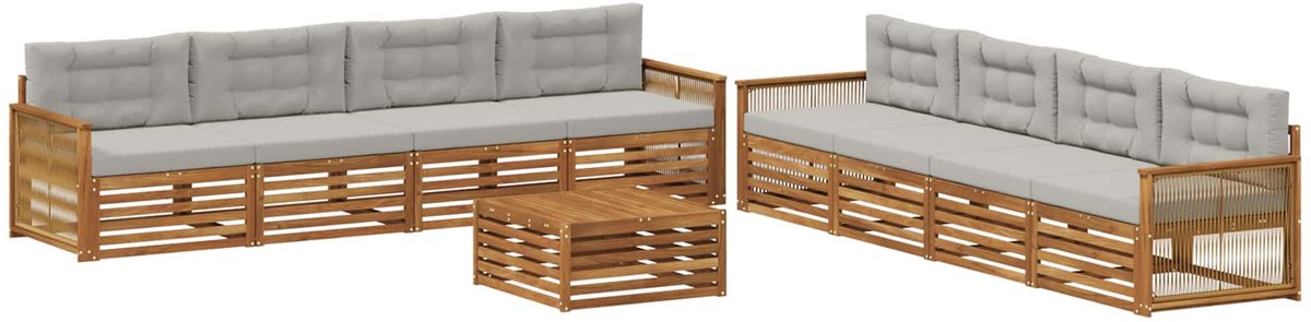 vidaXL Buiten - bank - set - 9 - st - 8-zits - Naturel - en - lichtgrijs Naturel en lichtgrijs