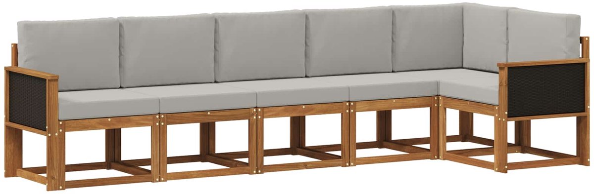 vidaXL Buiten - bank - set - 6 - st - 6-zits - Naturel - en - lichtgrijs Naturel en lichtgrijs