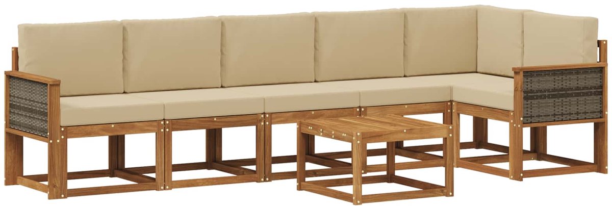 vidaXL Buiten - bank - set - 7 - st - 6-zits - Natuurlijk - en - Beige Natuurlijk en Beige