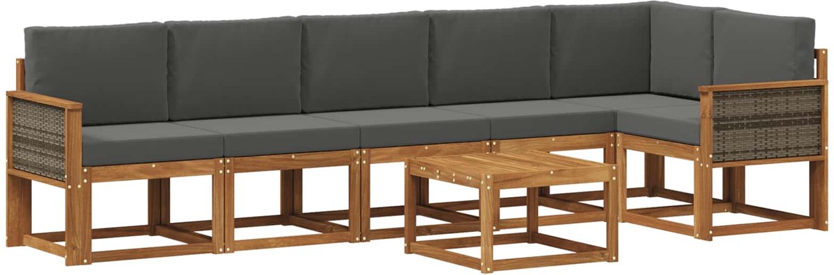 vidaXL Buiten - bank - set - 7 - st - 6-zits - Natuurlijk - en - Antraciet - Polyester Natuurlijk en Antraciet