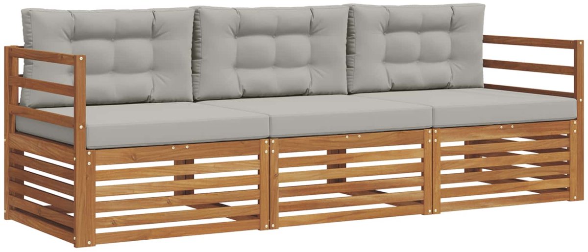 vidaXL Buiten - bank - set - 3 - st - Naturel - en - lichtgrijs Naturel en lichtgrijs