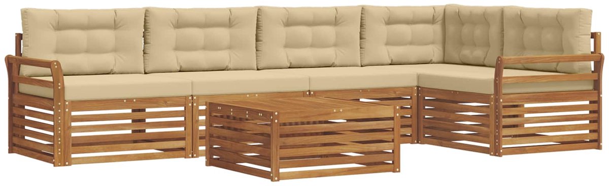 vidaXL Buiten - bank - set - 6 - st - 5-zits - Natuurlijk - en - Beige Natuurlijk en Beige