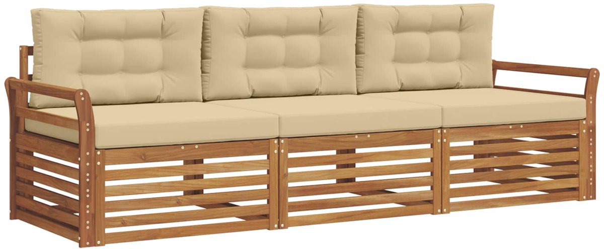 vidaXL Buiten - bank - set - 3 - st - Natuurlijk - en - Beige Natuurlijk en beige