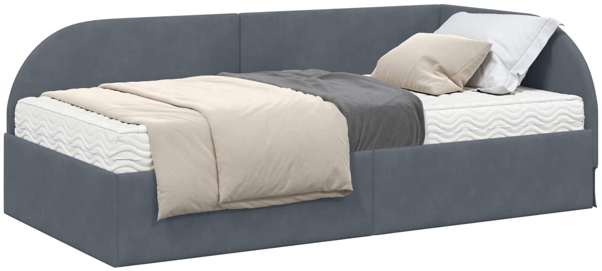 vidaXL Hoekbedframe - met - Matras - 2 - st - Donkergrijs - 80 - x - 200 - cm - Fluweel