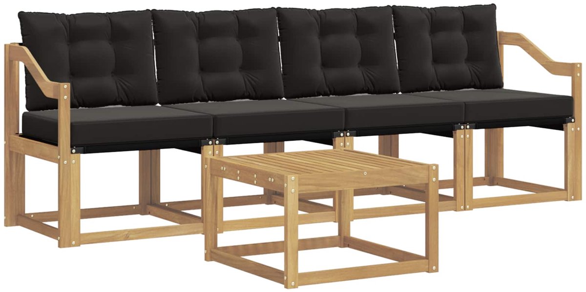vidaXL Buiten - bank - set - 5 - st - 4-zits - Wit - en - zwart Wit en zwart