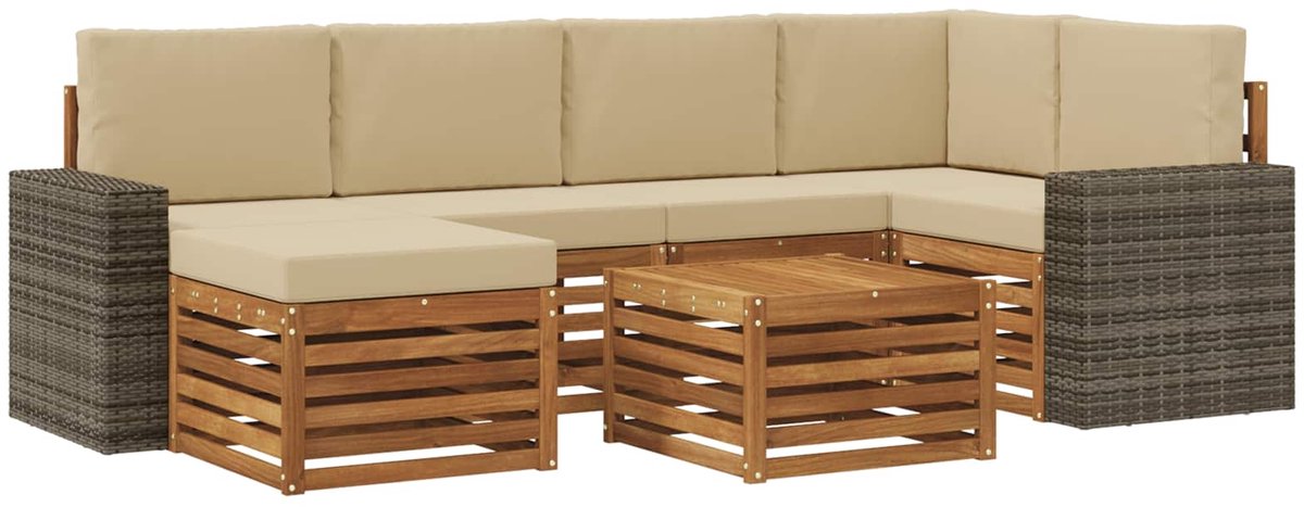 vidaXL Buiten - bank - set - 7 - st - 5-zits - Natuurlijk - en - Beige Natuurlijk en Beige
