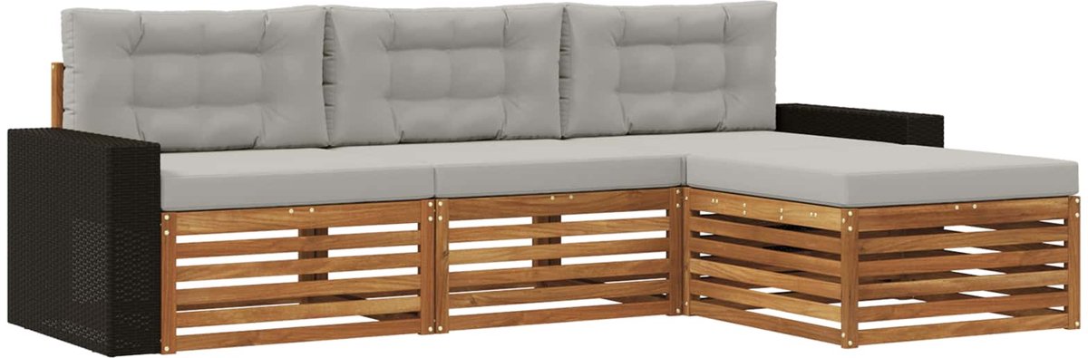 vidaXL Buiten - bank - set - 4 - st - 4-zits - Naturel - en - lichtgrijs Naturel en lichtgrijs