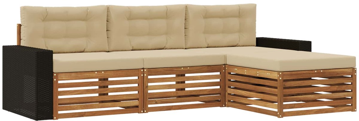 vidaXL Buiten - bank - set - 4 - st - 4-zits - Natuurlijk - en - Beige Natuurlijk en Beige