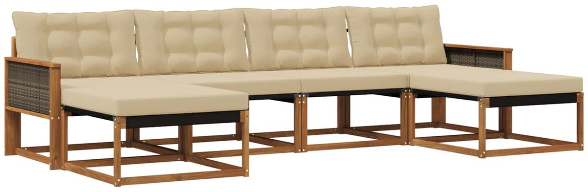 vidaXL Buiten - bank - set - 6 - st - 6-zits - Natuurlijk - en - Beige Natuurlijk en Beige