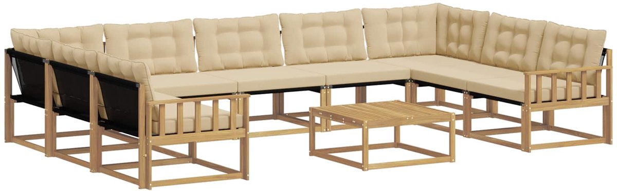 vidaXL Buiten - bank - set - 10 - st - 9-zits - Wit - en - Beige Wit en Beige