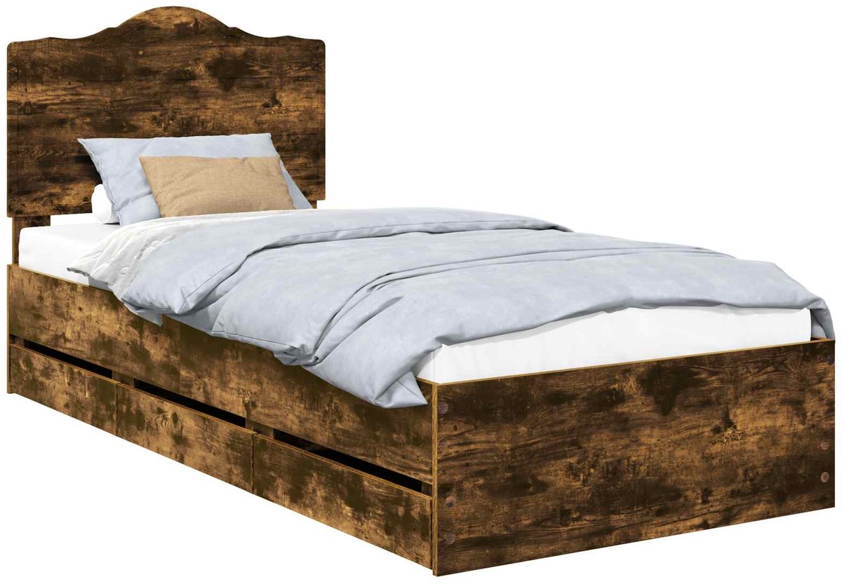 vidaXL Bedframe - met - lade - Gerookte - Eik - 100 - x - 200 - cm - Ingenieurshout Gerookte eik