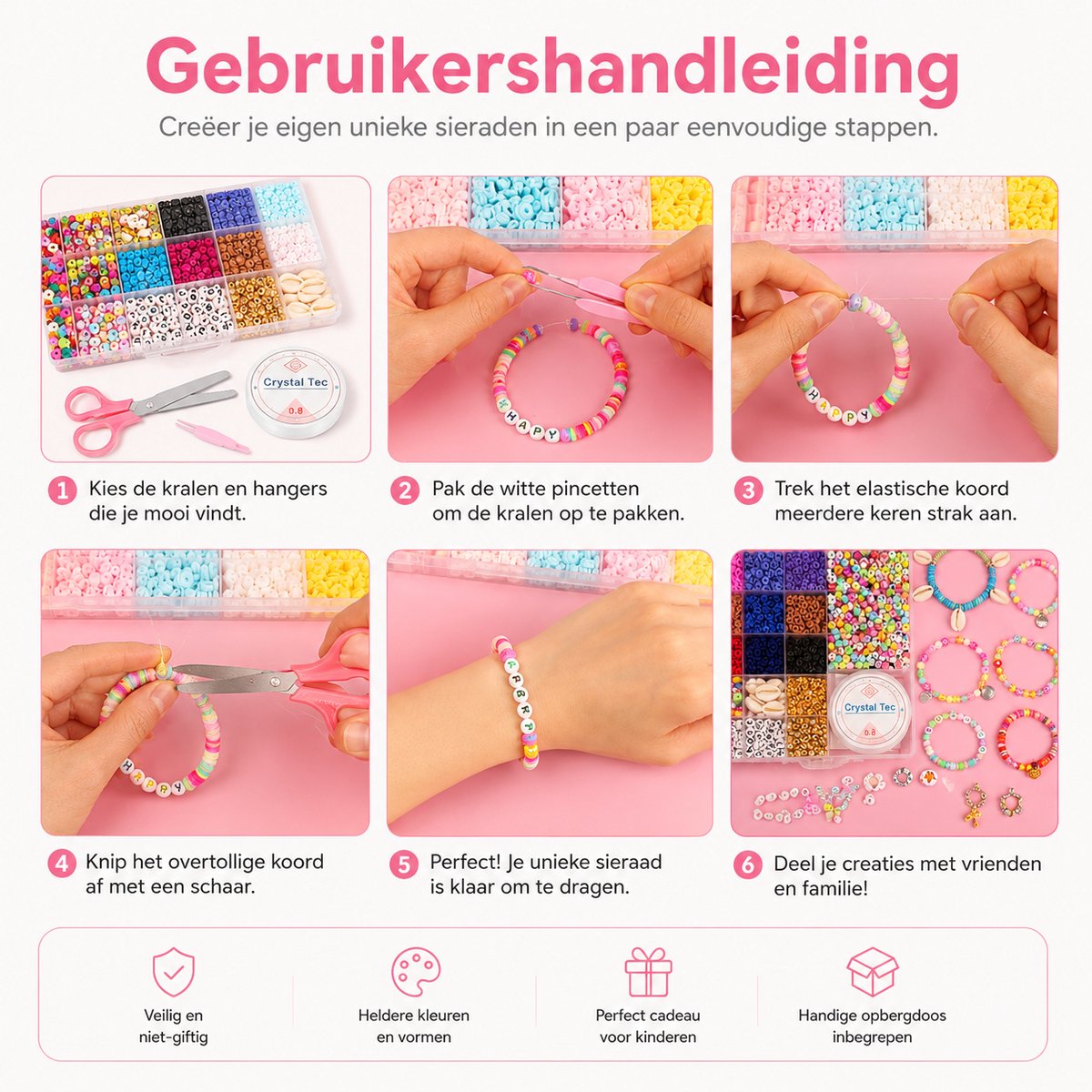 BOTC Sieraden Set - knutselen meisjes - armbandjes maken meisjes - 20 kleuren - 3300-Delig - Sprankelende Sieraden Maken Pakket - Kralen Set — afbeelding 5