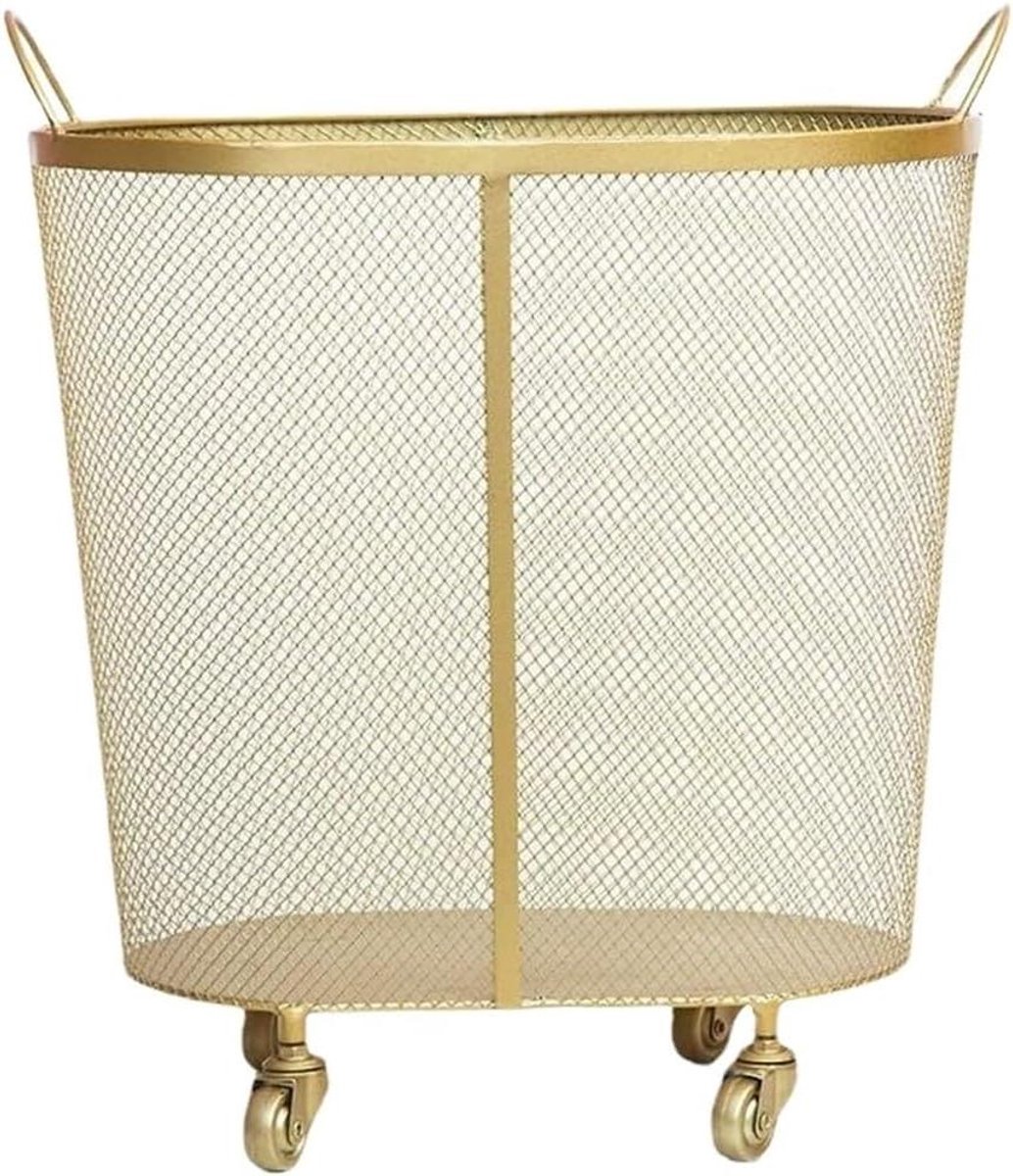 Wasmand met Wielen - Kledingmand Opberger - Kleding Sorteren - Met Handvat - 50x30x55 cm - Goud