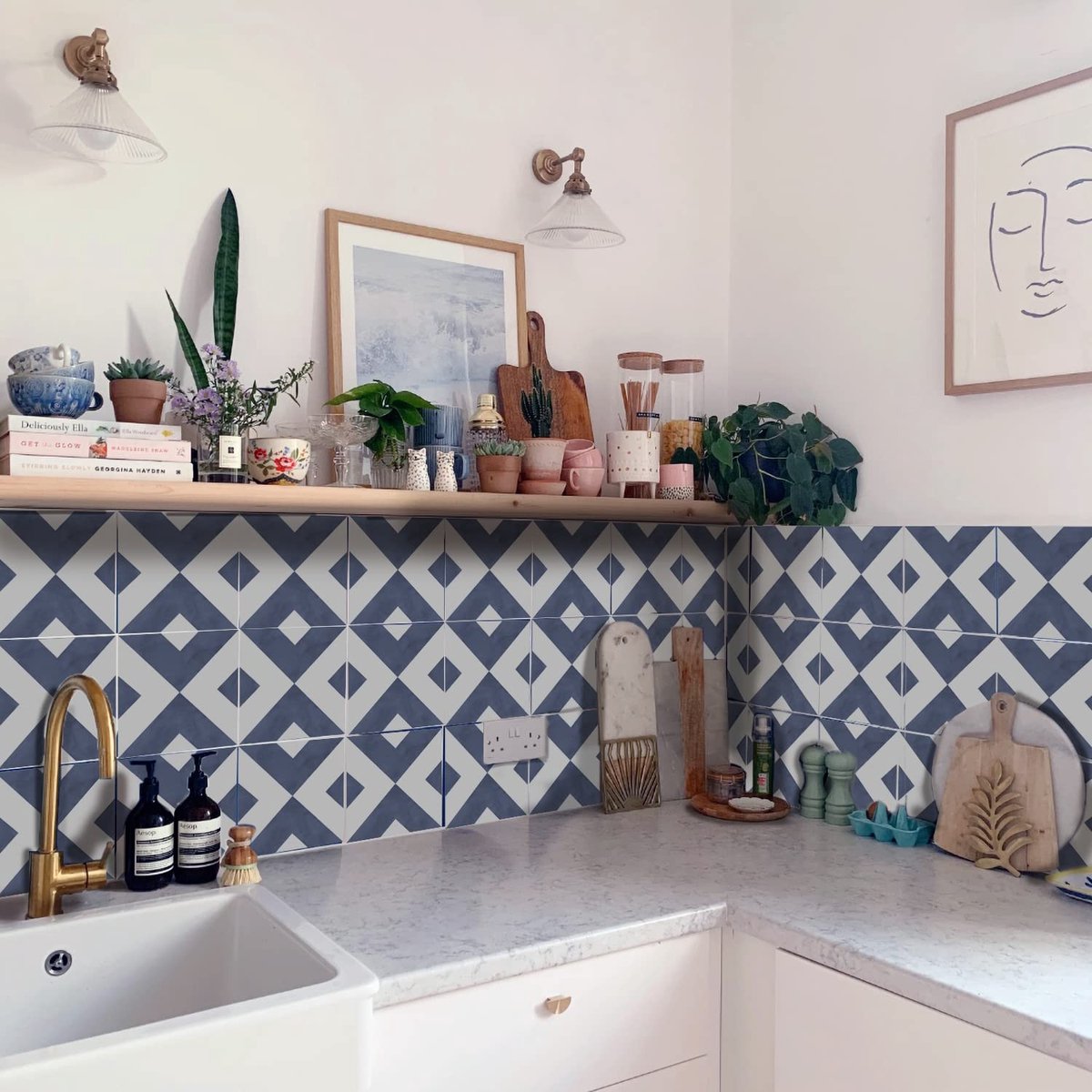 aladdien - Waterproof Vinyl Tegelstickers - Peel & Stick Backsplash - Boho Stijl - Set van 25 - 20x20 cm - Makkelijk te bevestigen - Geschikt voor k...