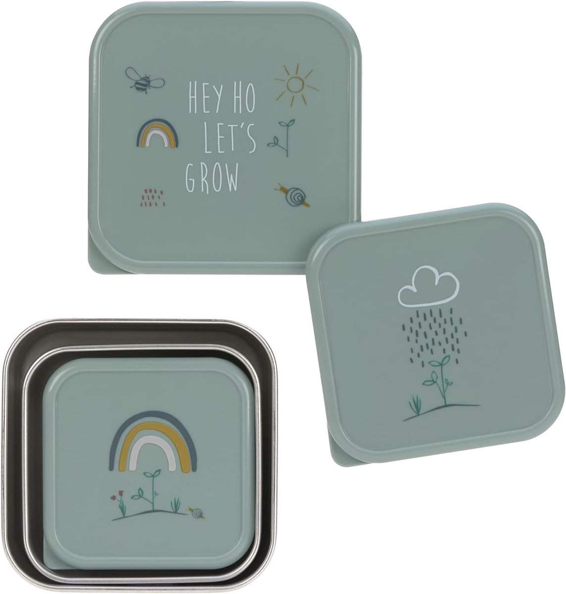 Famanu – 3-delige set roestvrijstalen snackboxen, ideaal voor onderweg, Garden Explorer
