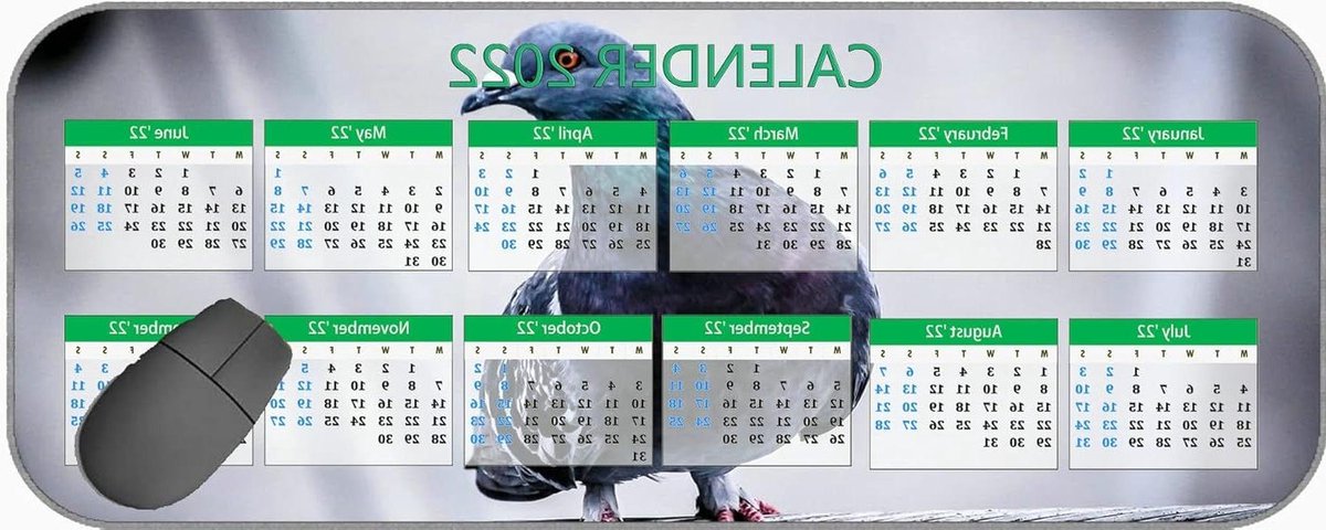 Kalender Muismat - Vogel Design - Bureau Organisatie - Geneste Randen - 75 x 30 cm - Meerdere Kleuren
