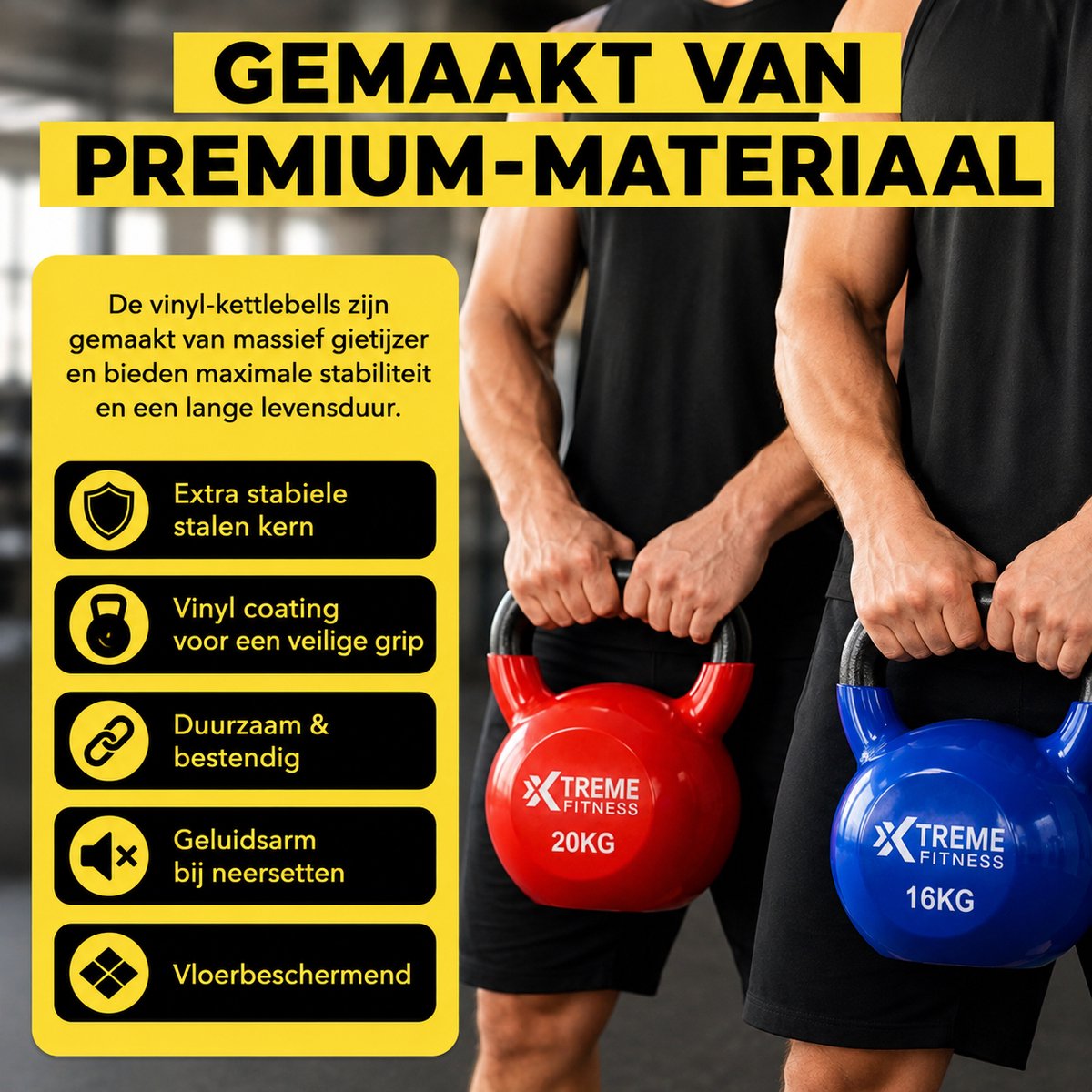 Xtreme Fitness Kettlebell Vinyl 24kg - Vinyl Kettlebell voor Krachttraining - Ergonomische & Brede Handgreep - Gewichten - Geschikt voor CrossFit & Fitness - Conditietraining - Fitness gewichten – foto 2