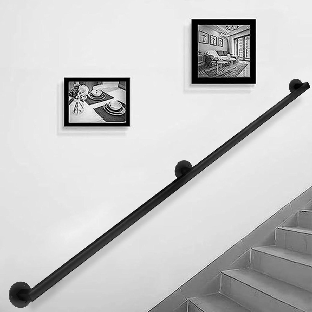 Smeedijzeren Trapleuning - Steunstang Wandmontage - Veilig Traplopen - Vocht- en Weerbestendig - 30 cm tot 600 cm - Zwart