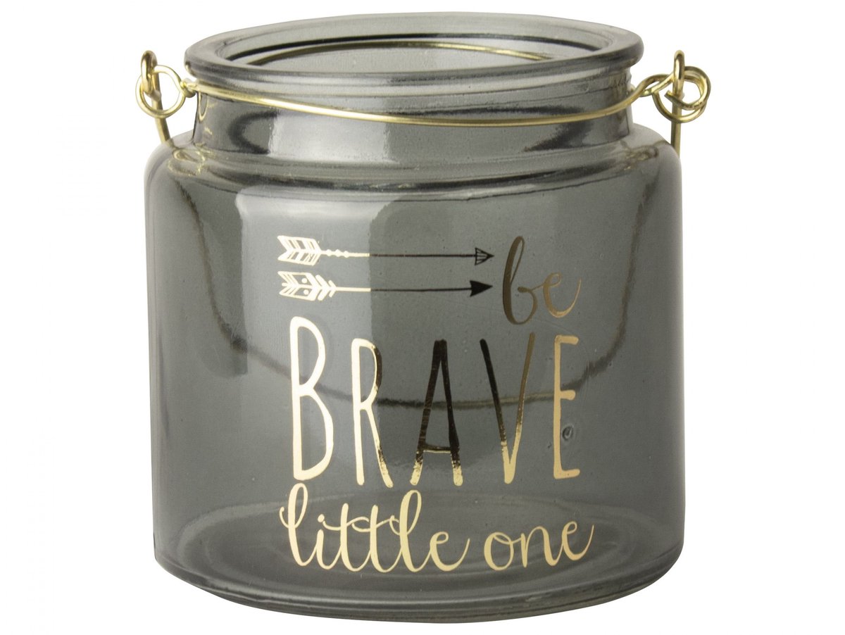 Gusta Glazen Waxinelichthouder Be Brave Little One 10 cm Grijs Glas