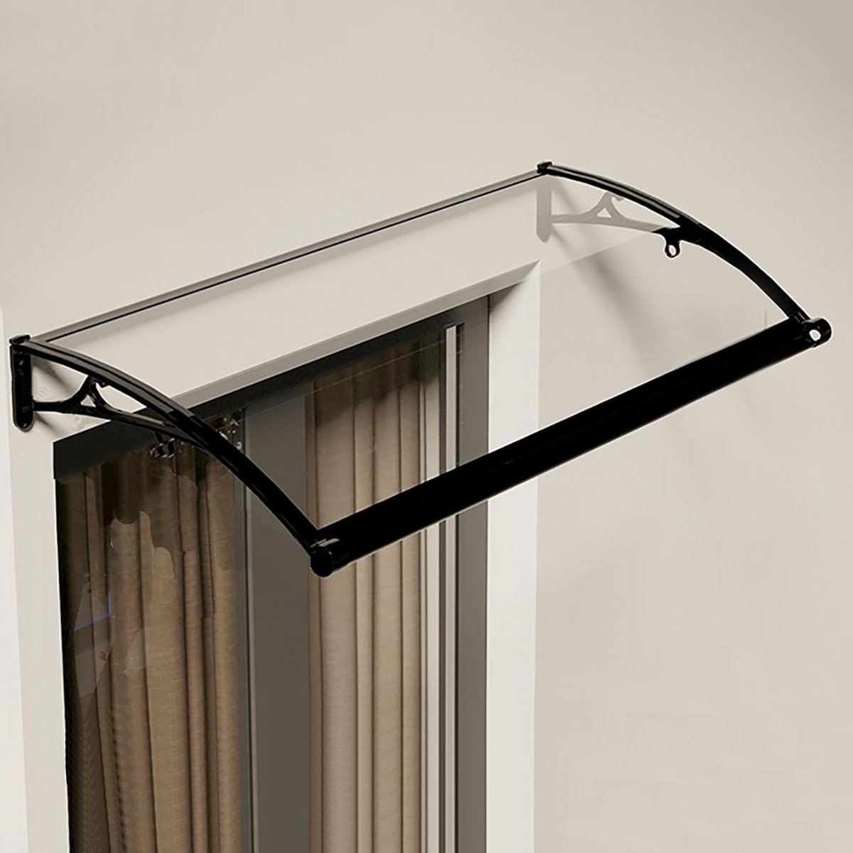 Deurluifel Polycarbonaat - Regenkap Balkon - Buitenruimte Beschermen - Gebogen Dak Met Goot - B 60 x L 80 cm