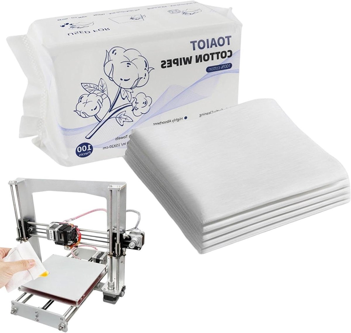 Reinigingsdoekjes 3D-printer - Printerdoekjes Vochtig - 3D-printer Onderhoud - Zeer Absorberend Katoen - 100 Stuks - Meerkleurig