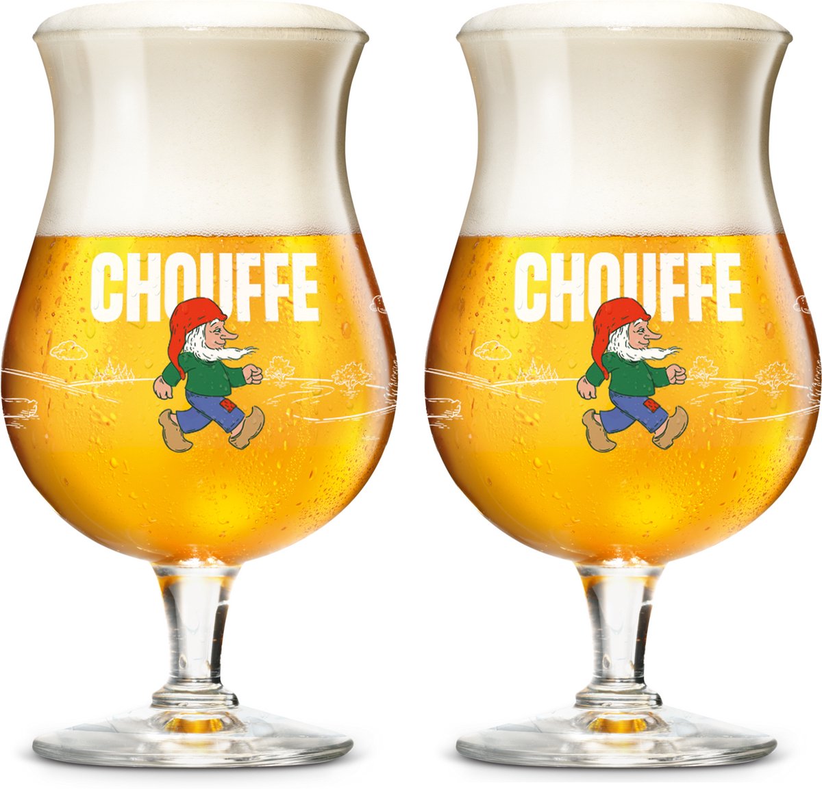 La Chouffe Bierglazen 250 ml - Set van 2 glazen - Speciaalbier serveren - Koude dranken genieten - Vaatwasserbestendig - Helder glas - Hoogte 160 mm - Glaswerk - Bierglazen