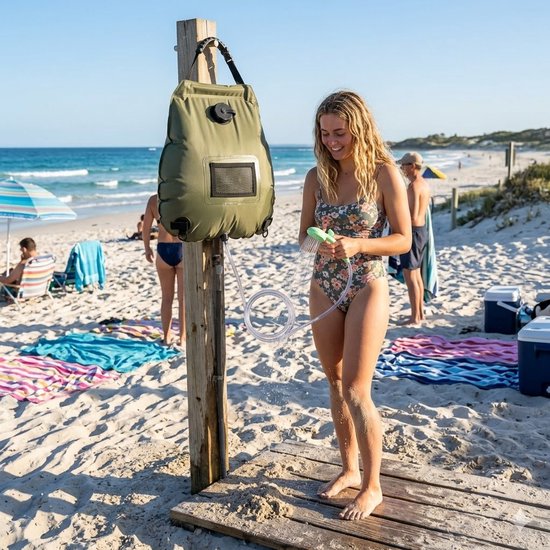 Solar Camping Douche 20L met Temperatuurmeter - Draagbare Outdoor Douchezak met Douchekop - Zonneverwarming voor Kamperen, Reizen, Strand & Noodgebruik van Solar — afbeelding 5