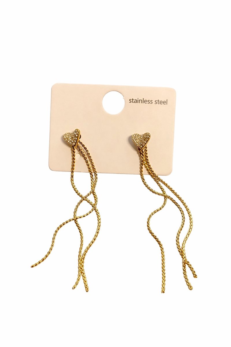 Hidzo Oorbellen - Goudkleurig Hartjes - Namaakdiamantjes - Ketting