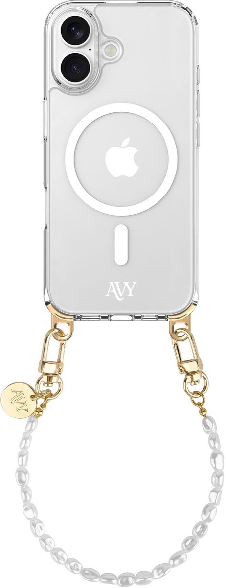 AVY Hoesje geschikt voor Apple iPhone 17 | Compatibel met MagSafe | Clear Case met Telefoonkoord 30CM | Polsband Perla Chic