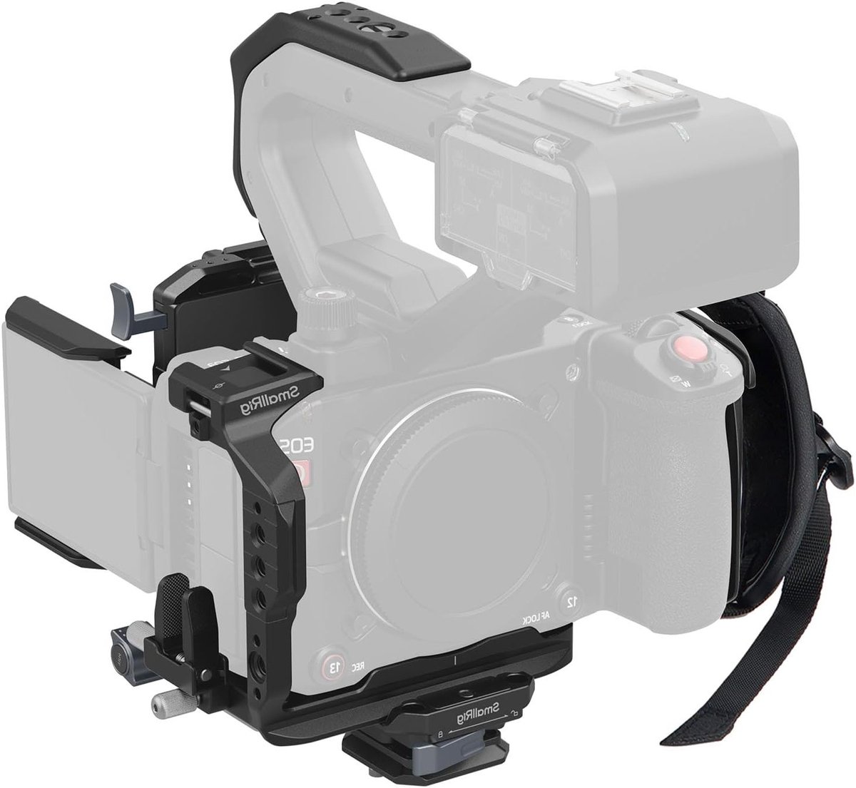 Handheld Power Cage Kit voor Canon C50 met XLR Handgreep, V-Mount Accuplaat en Snelle Bevestiging voor Arca Statief, Inclusief HDMI Kabelclip en Handriem - 5658