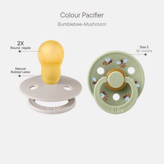 BIBS Colour Studio Speen verpakking van 2 stuks. BPA-vrij, Ronde speen. Natuurlijk rubberlatex, Gemaakt in Denemarken, Maat 3 (18+ maanden), Mushroom / Sage van Merkloos — afbeelding 2