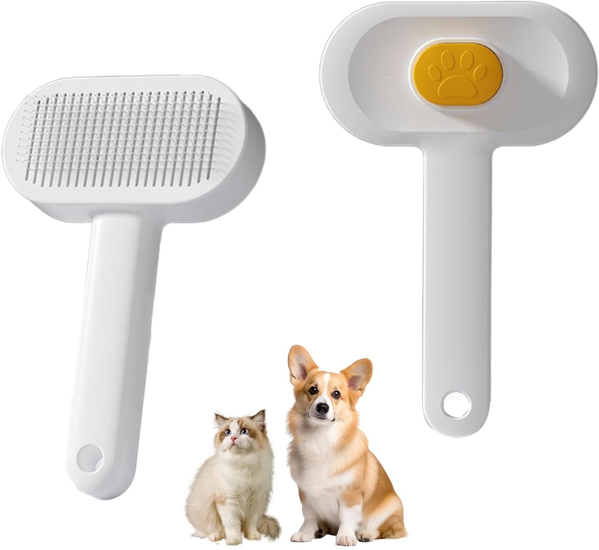 VHV-Hondenborstel - Kattenborstel - Zelfreinigende dierenborstel - Borstel voor honden en katten - Voor lange en korte haren - Met één klik reiniging - Vachtverzorging - Oranje