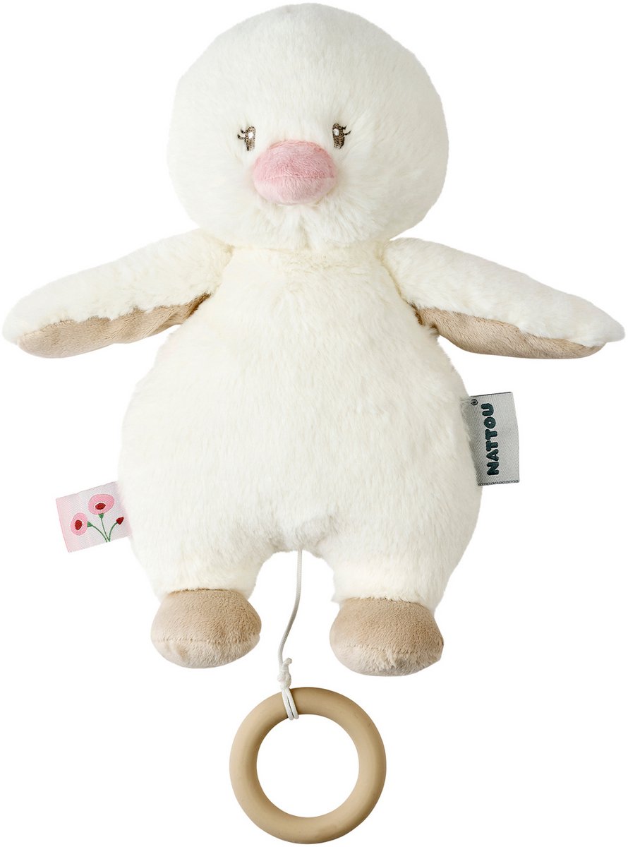 Nattou FanFan Muziekknuffel Eendje - 30 cm - Zachte Knuffel met Muziek- Baby Cadeau - Gebroken Wit
