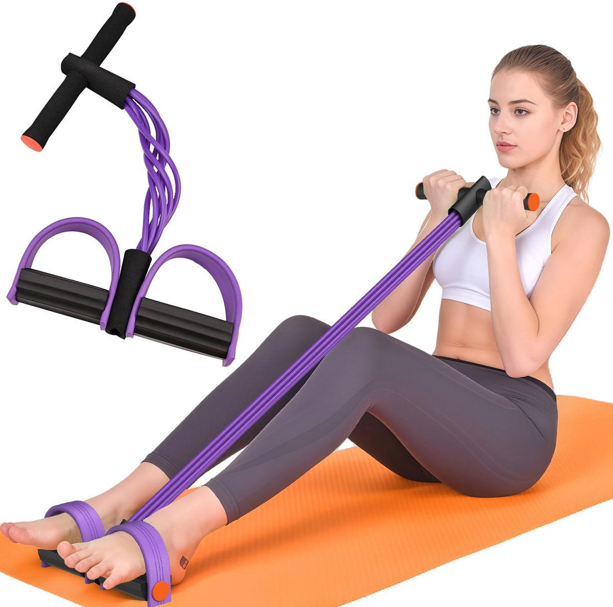Yoga pedaaltrekker resistance band - 6 buizen latex stretchtouwen voor mannen en vrouwen - Bodybuilding Weerstandsbanden -trainingsband voor thuisgymnastiek, yoga en fitness - Paars