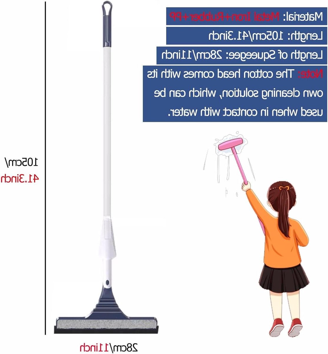 Raamreinigingspaal - Raamtrekker Schoonmaker - Ramen Zemen - Telescopische Verlengpaal - 105 cm - Grijs