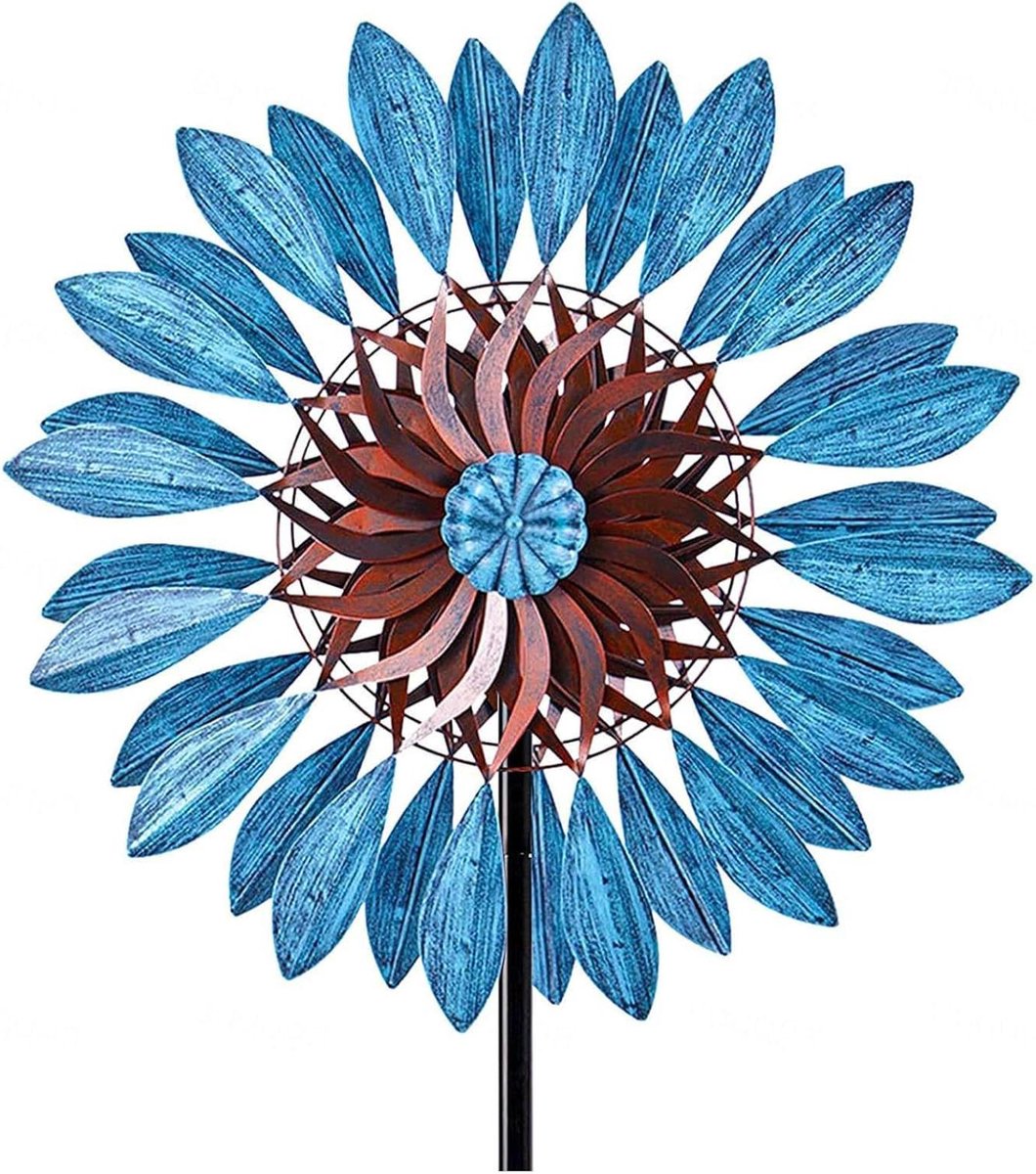 Tuin Spinner - Windmolen Decoratie - Tuin Aankleden - Dubbele Rotoren - 84 Inch Hoog - Brons En Blauw