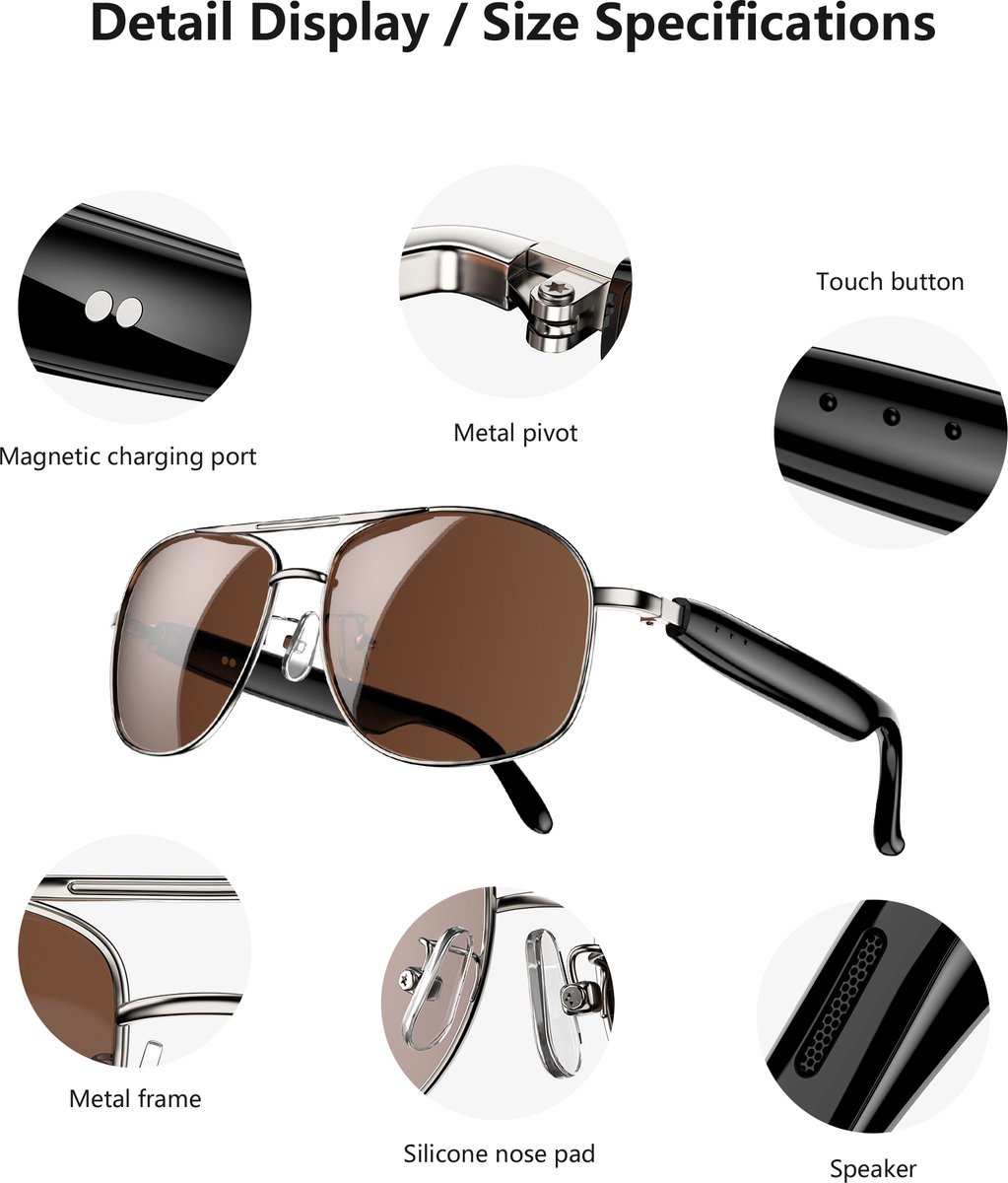 Blackview D1 Pro Bluetooth Zonnebril - Smart Glasses - Goud thumbnail 5