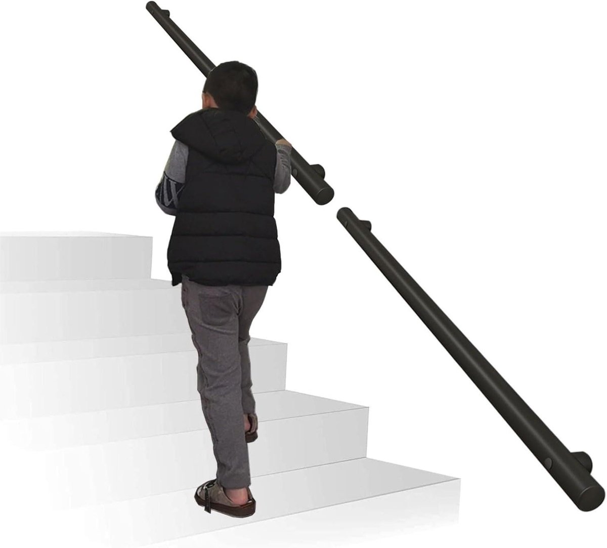 Trapleuning Roestvrij Staal - Wandsteun Ganggreep - Veiligheid Binnen Buiten - Aanpasbare Lengte - 500 cm - Mat Zwart
