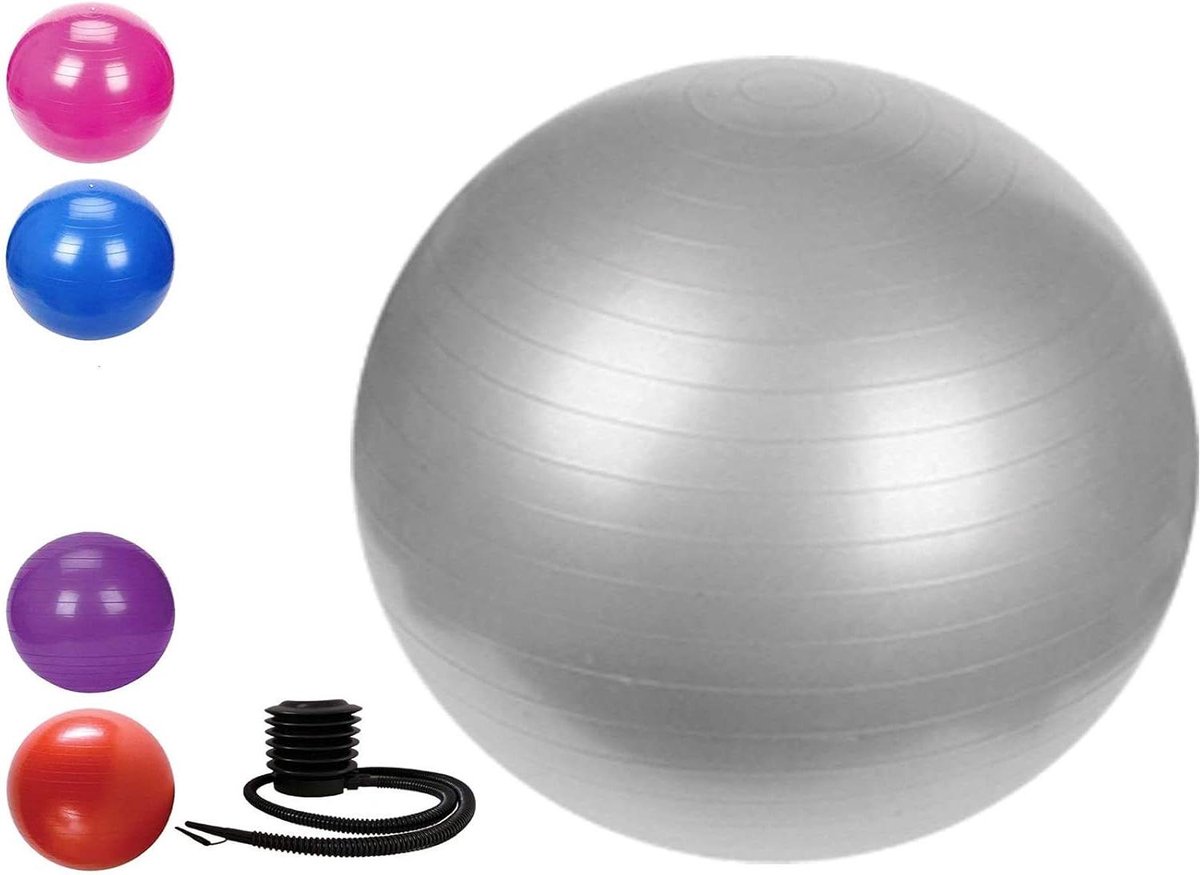 Oefenbal Zitbal - Fitnessbal Gymbal - Houding Verbeteren - Barstbestendig PVC - 65 cm - Grijs