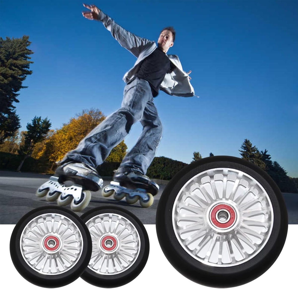 Inline Skate Wielen - Rolschaats Wielen - Vrij Schaatsen - Slijtvast PU Materiaal - 110MM 88A - Zwart