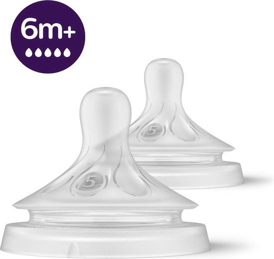 Philips Avent Natuurlijke Zuigreflex – Snelheid 5, 6+ maanden, 2 stuks - SCY965/02 - Flesspenen